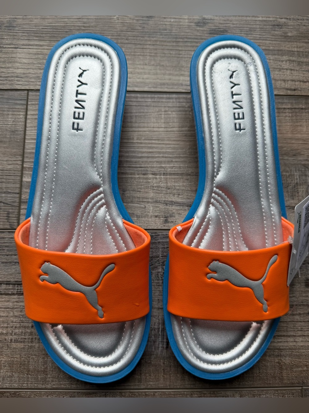 Puma Fenty Slide Chic Orange and Blue Slide Sandals 9.5
